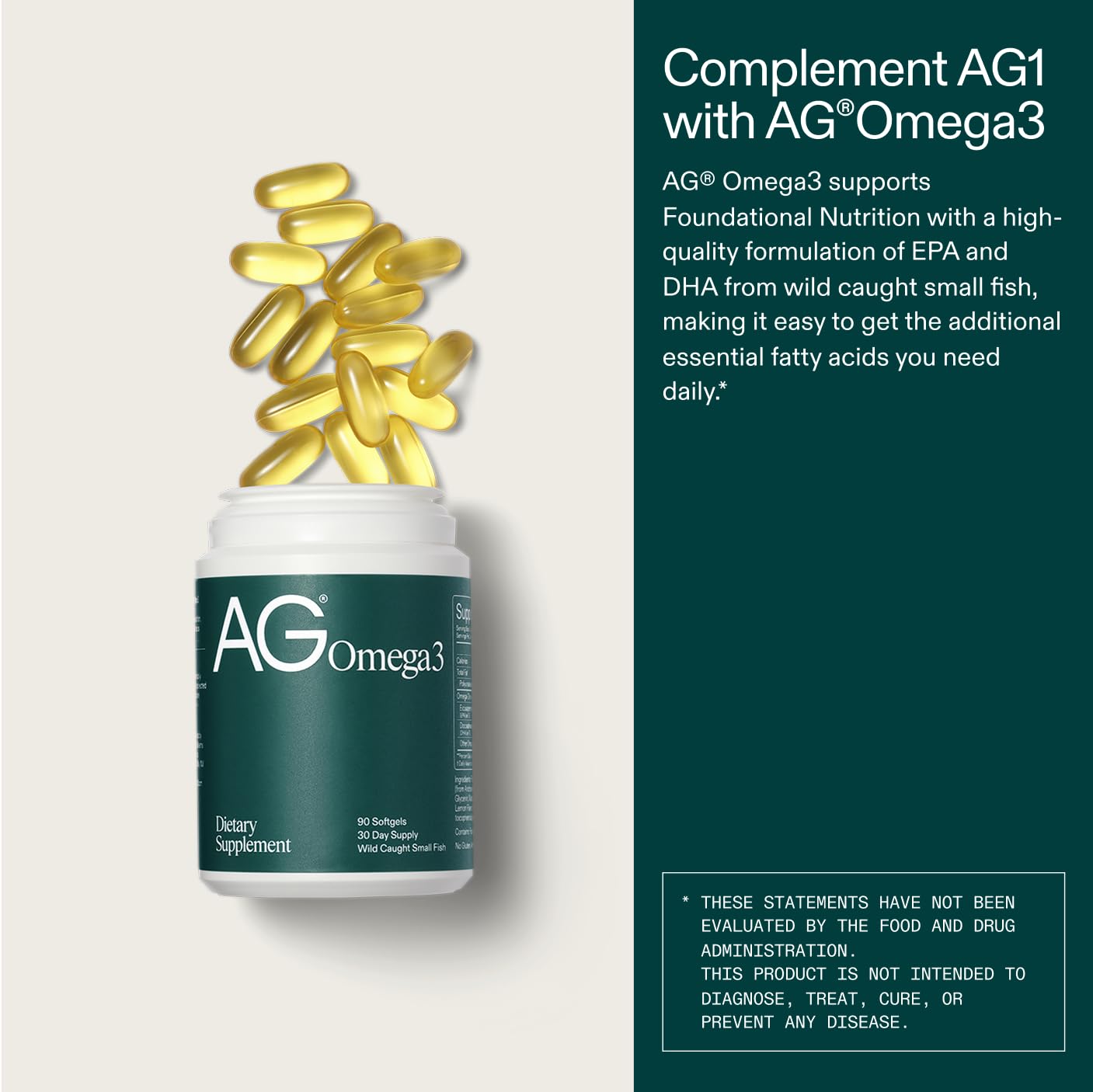 AG1 Omega3 Fish Oil Softgels – 2000mg EPA & DHA from Wild-Caught Fish | 90 Capsules | Athletic Greens