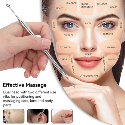 Agatige Dual Head Facial Reflexology Tool - Stainless Steel Acupressure Pen 15cm