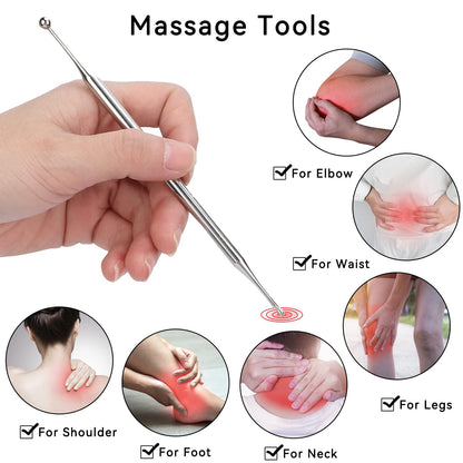 Agatige Dual Head Facial Reflexology Tool - Stainless Steel Acupressure Pen 15cm