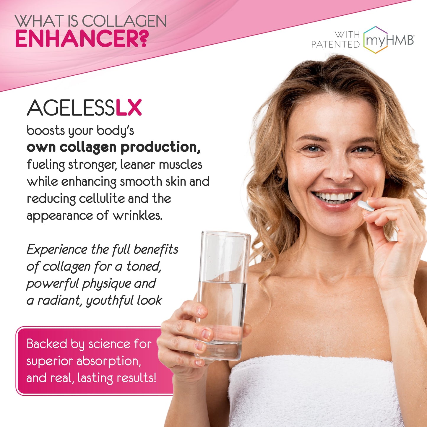 AgelessLX HMB Supplements for Women | Collagen Enhancer Capsules, Youthful Skin & Lean Muscle – Biotin, D3 & K2 | 60 Servings