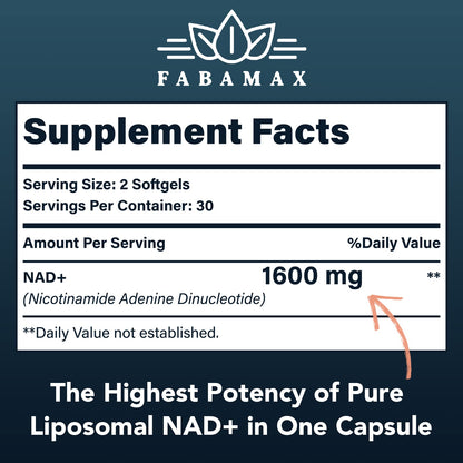 1600 mg Liposomal NAD+ Supplement – 98% Pure NAD+, Superior Absorption, 180 Softgels