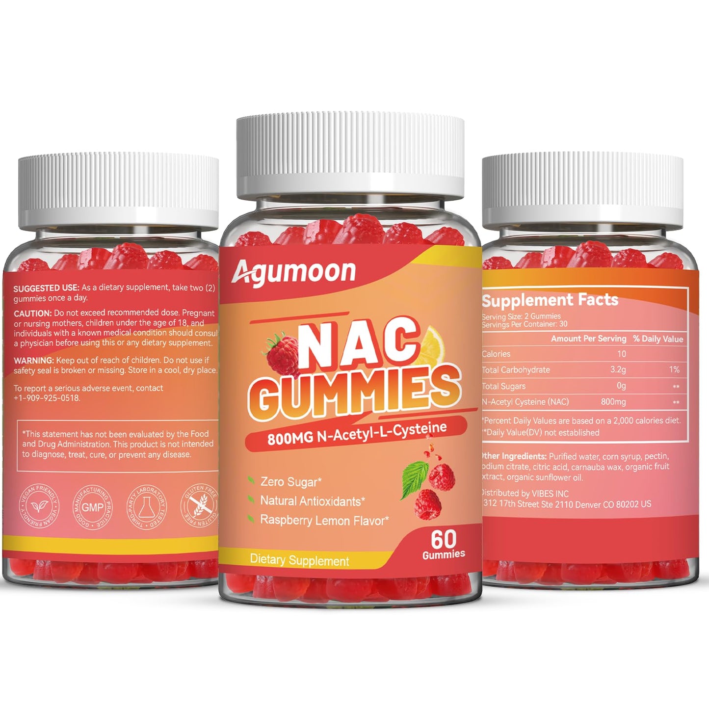 Agumoon NAC Gummies 800mg – Immune Support, Sugar-Free, 120 Vegan Gummies