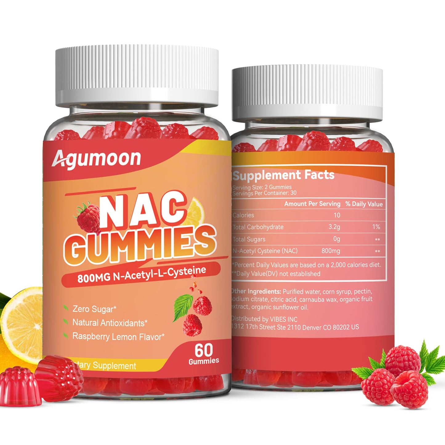 Agumoon NAC Gummies 800mg – Immune Support, Sugar-Free, 120 Vegan Gummies