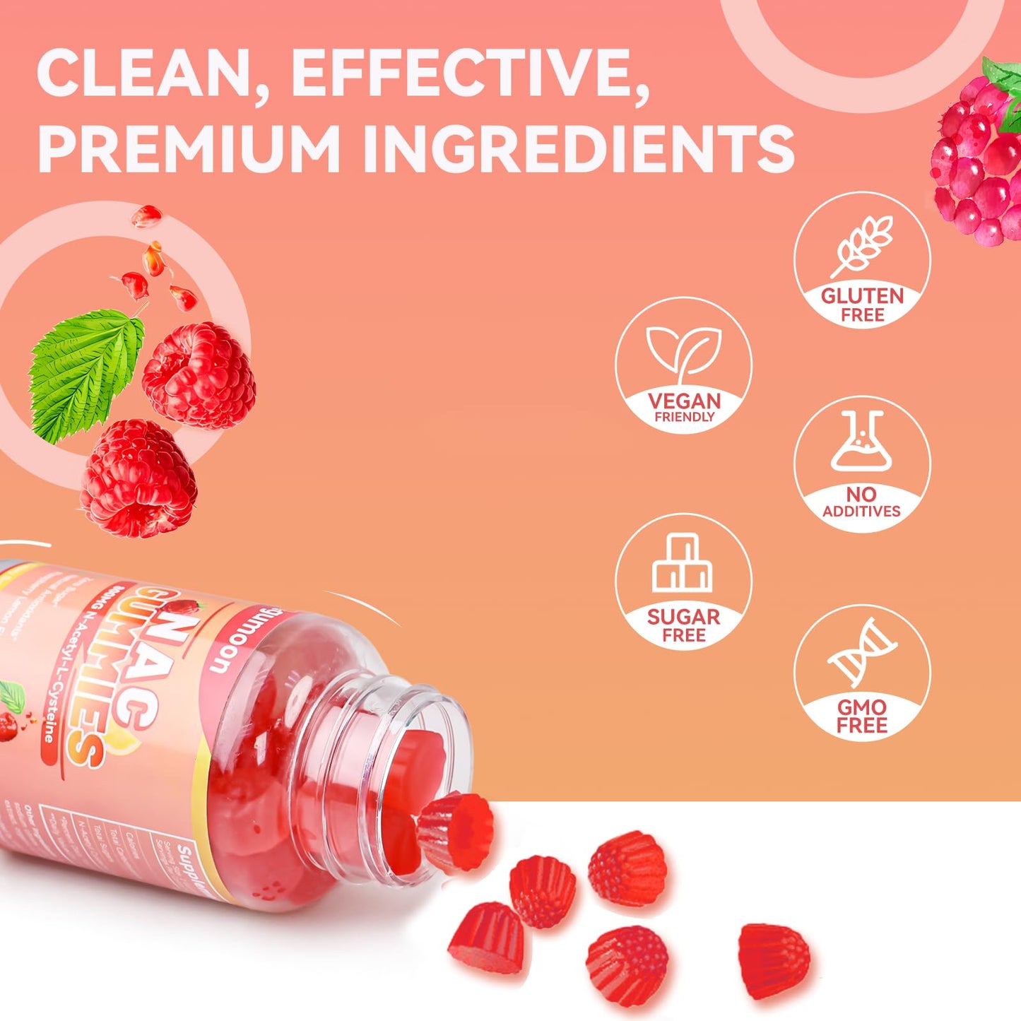 Agumoon NAC Gummies 800mg – Immune Support & Antioxidants (Sugar-Free, 60 Vegan Gummies)