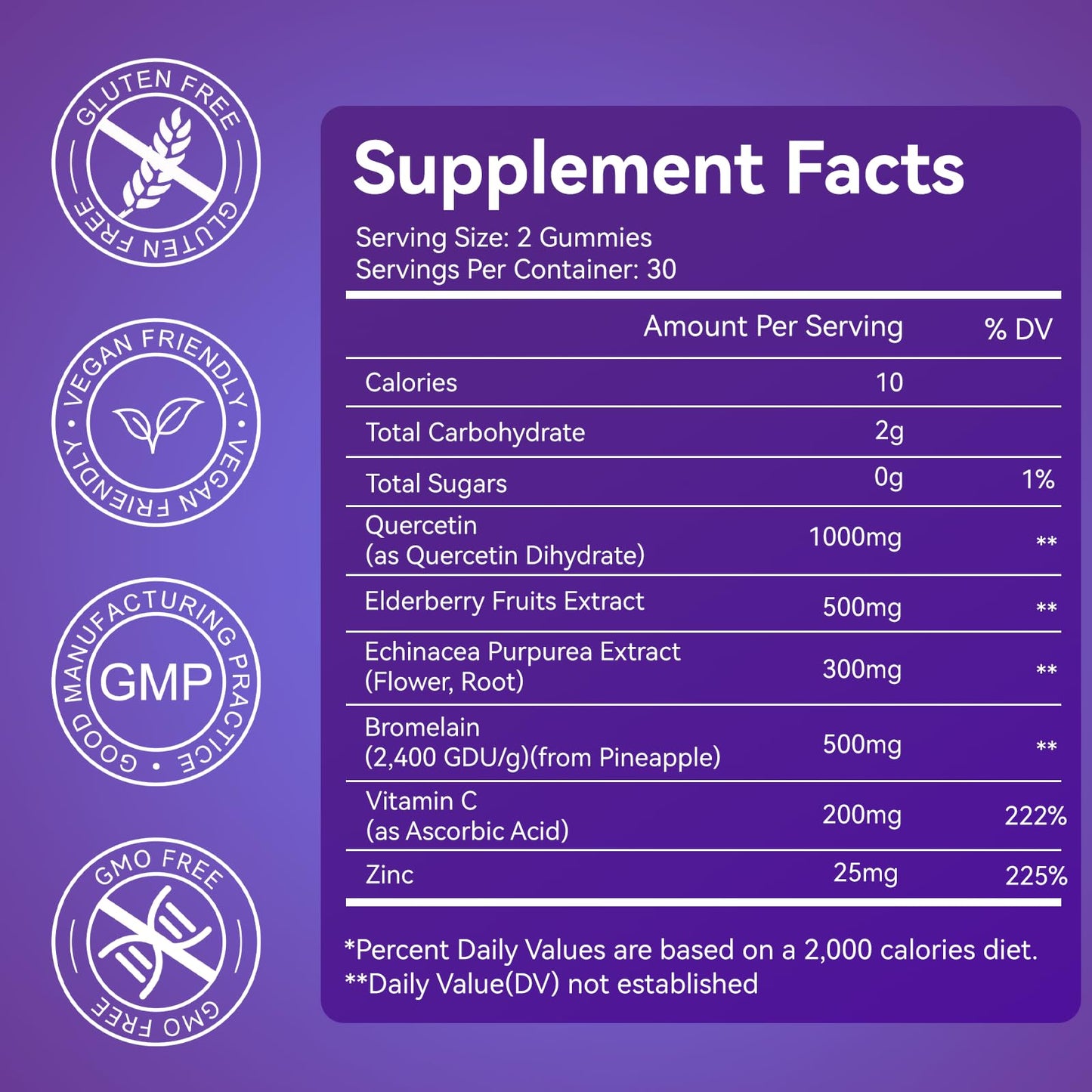 Agumoon Quercetin Gummies – 1000mg Quercetin with Bromelain, Zinc & Elderberry | Vegan Immune & Antioxidant Support (60 Count)