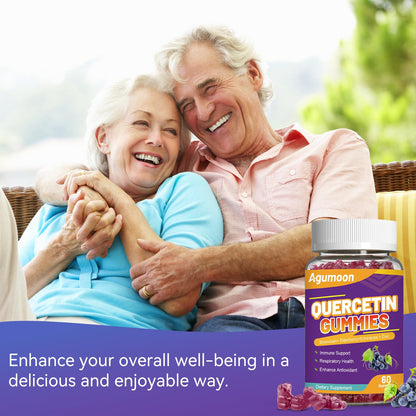 Agumoon Quercetin Gummies – 1000mg Quercetin with Bromelain, Zinc & Elderberry | Vegan Immune & Antioxidant Support (60 Count)