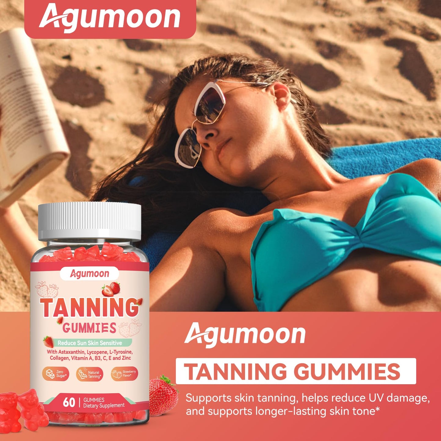 Agumoon Tanning Gummies – Vegan Self-Tan Supplement (60 Gummies)