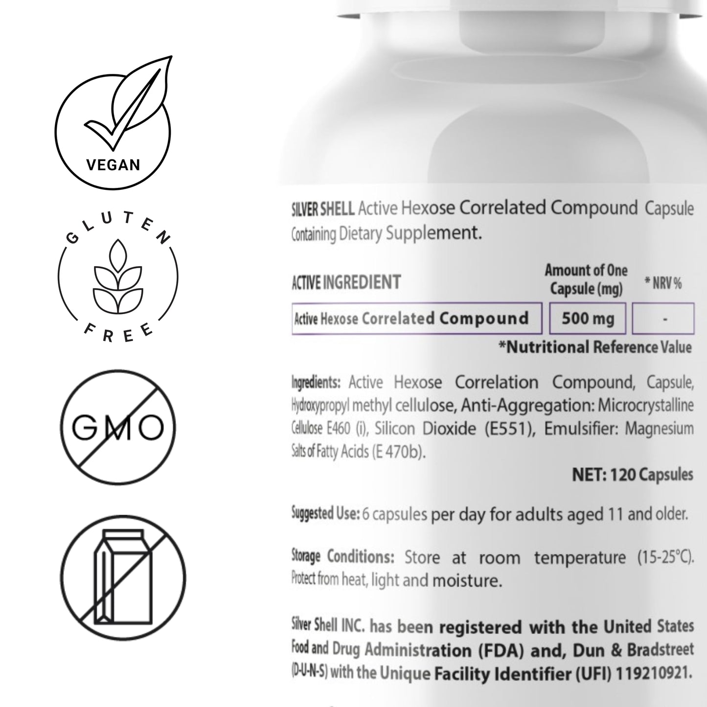 Active Hexose Correlated Compound Supplements – 120 Vegan Caps, 500mg | Organic Shiitake