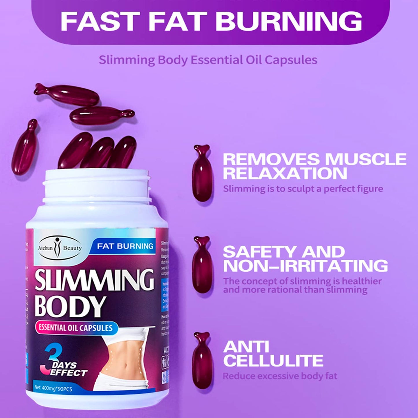 AICHUN BEAUTY Slimming Body Essential Oil Capsules – Anti-Cellulite & Fat Burning (400mg x 90pcs)