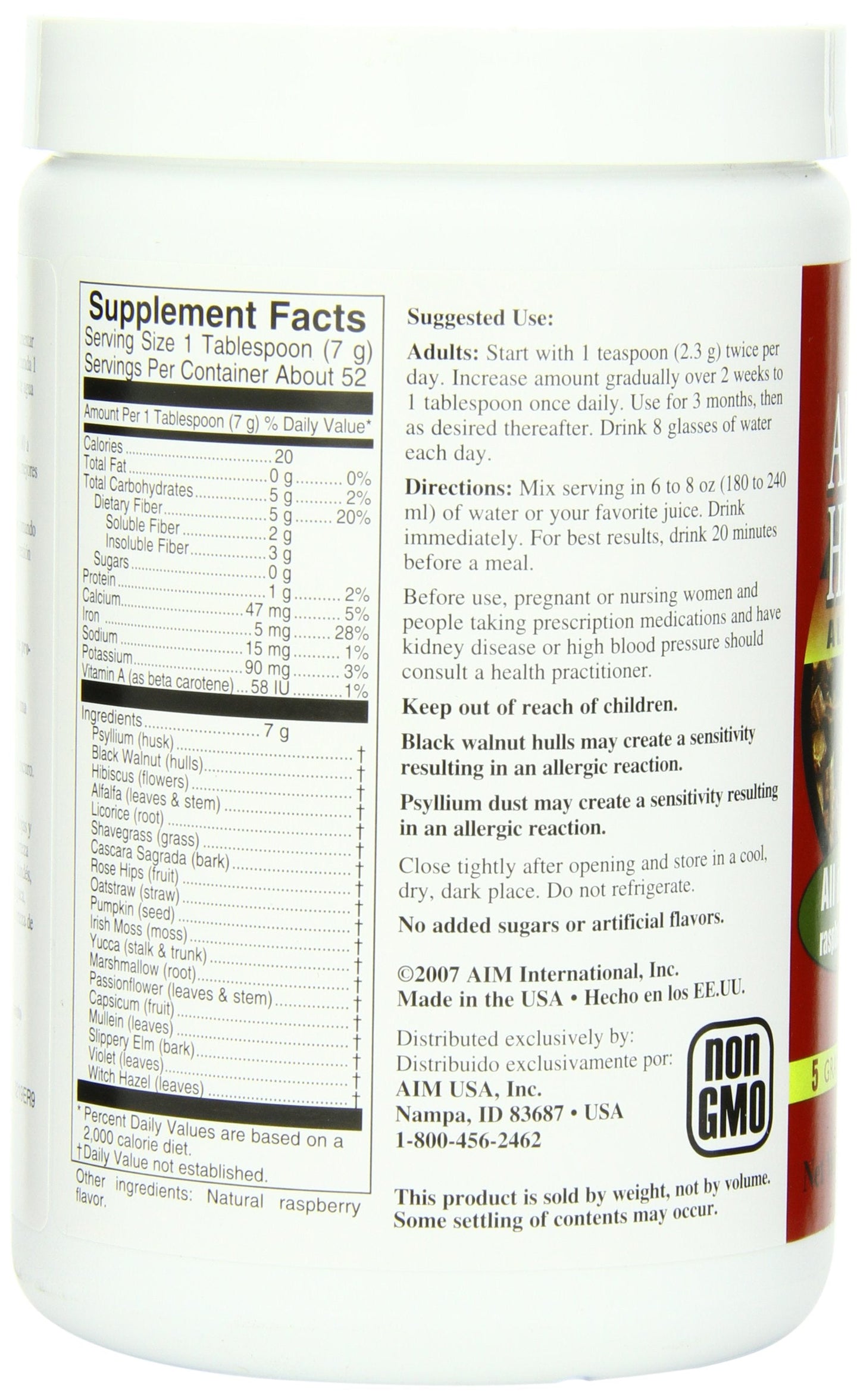 AIM Herbal Fiberblend Raspberry Powder 13 oz by AIM International | Gentle Detox & Fiber Support