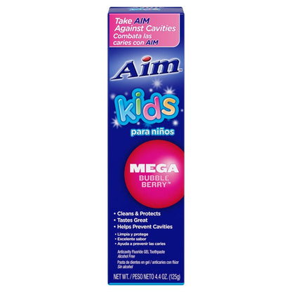Aim Kids Gel Fluoride Toothpaste - Mega Bubble Berry 4.4 oz Pack of 2