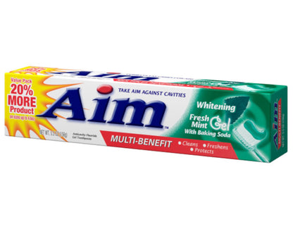 Aim Toothpaste 6 oz Tube (Pack of 6) Fresh Mint Gel - Fluoride & Whitening