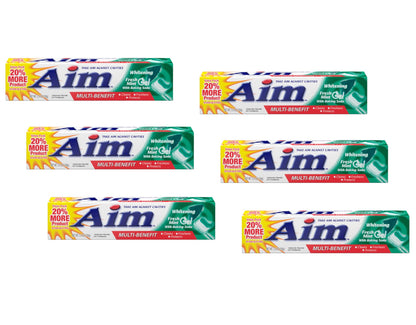 Aim Toothpaste 6 oz Tube (Pack of 6) Fresh Mint Gel - Fluoride & Whitening