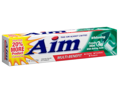 Aim Toothpaste 6 oz Tube (Pack of 6) Fresh Mint Gel - Fluoride & Whitening