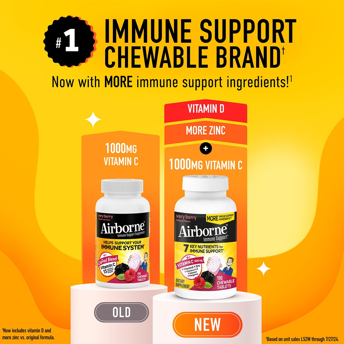 Airborne 1000mg Vitamin C + Zinc Immune Support Chewables – Very Berry, 116 Tablets (2 Pack)