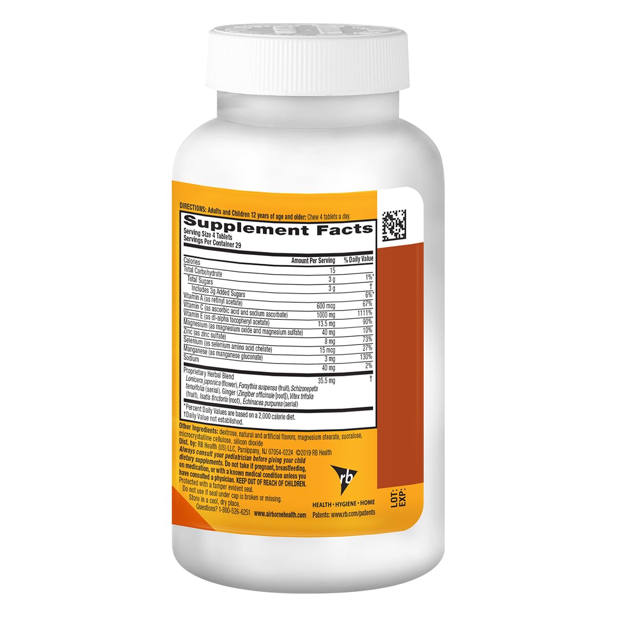 Airborne 1000mg Vitamin C + Zinc Immune Support Chewable Tablets – Citrus, 2 Pack (116 Tablets)
