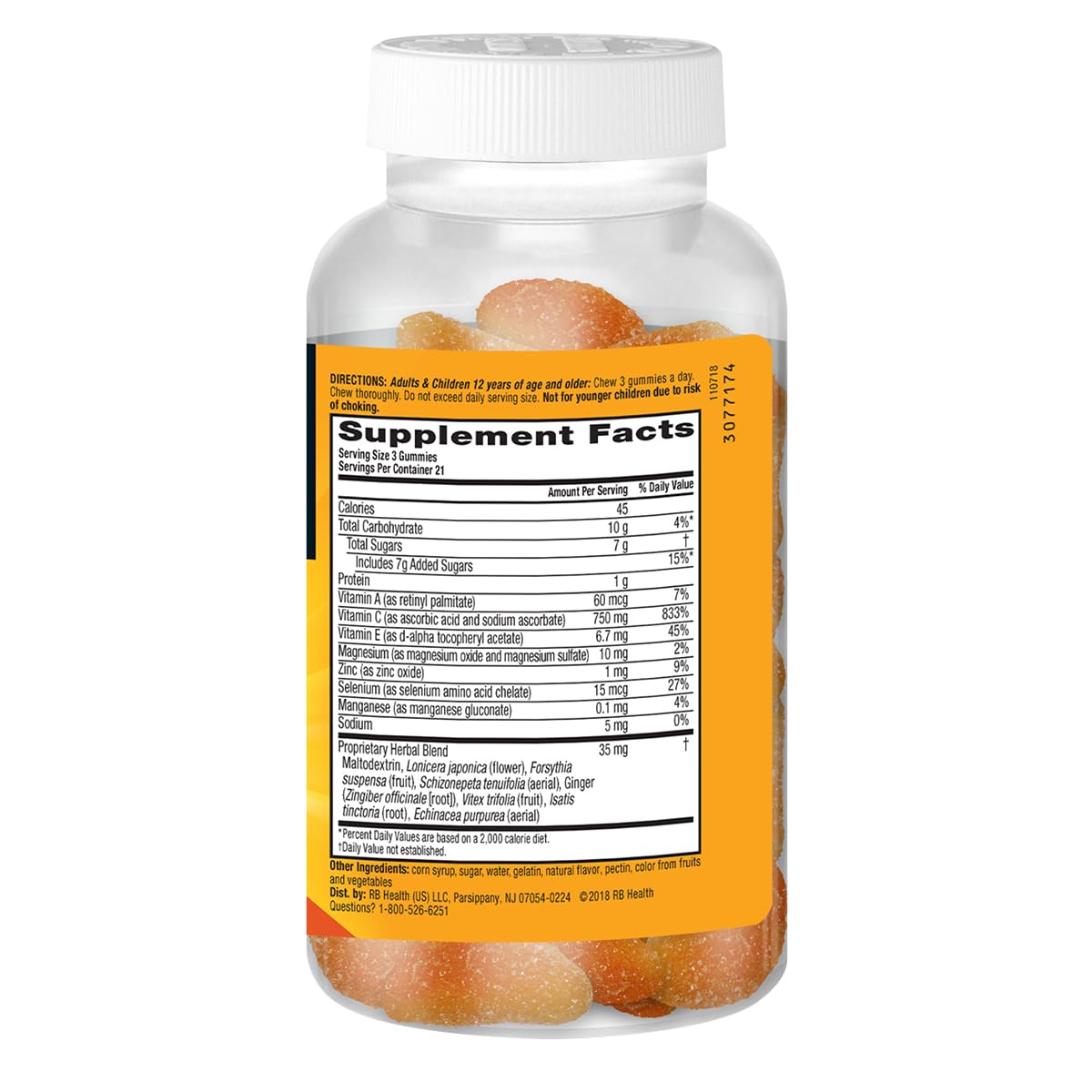 Airborne 750mg Vitamin C Gummies – Immune Support, Zesty Orange, Gluten Free (63 Gummies, 4 Pack)