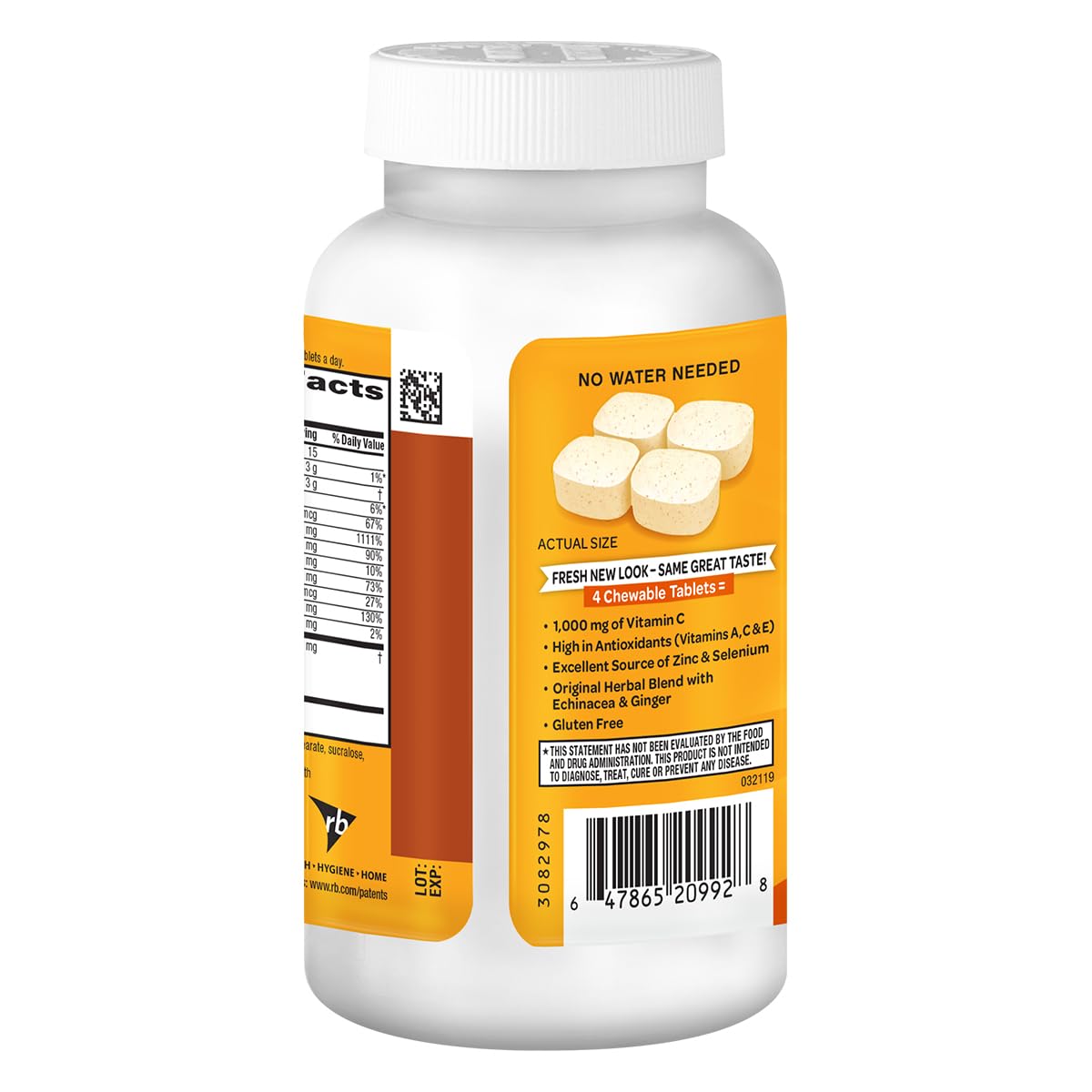 Airborne 1000mg Vitamin C + Zinc Immune Support Chewable Tablets – Citrus, 2 Pack (116 Tablets)