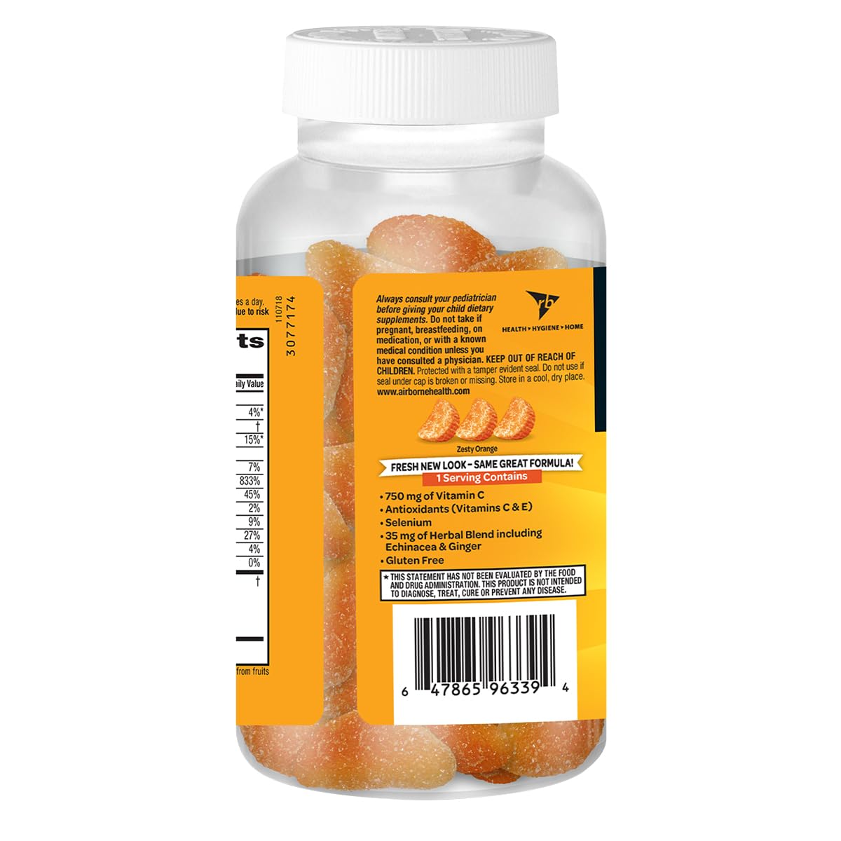 Airborne 750mg Vitamin C Immune Support Gummies – Zesty Orange, Gluten Free | 63 Gummies (3-Pack)