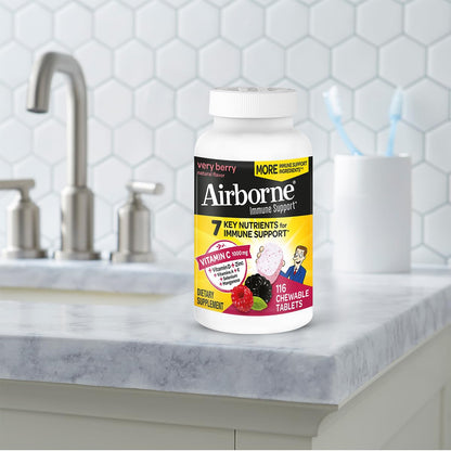 Airborne 1000mg Vitamin C + Zinc Immune Support Chewables – Very Berry, 116 Tablets (2 Pack)