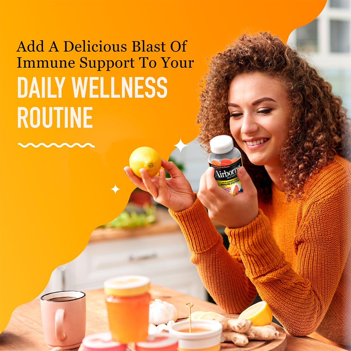 Airborne 750mg Vitamin C Immune Support Gummies – Zesty Orange, Gluten Free | 63 Gummies (3-Pack)