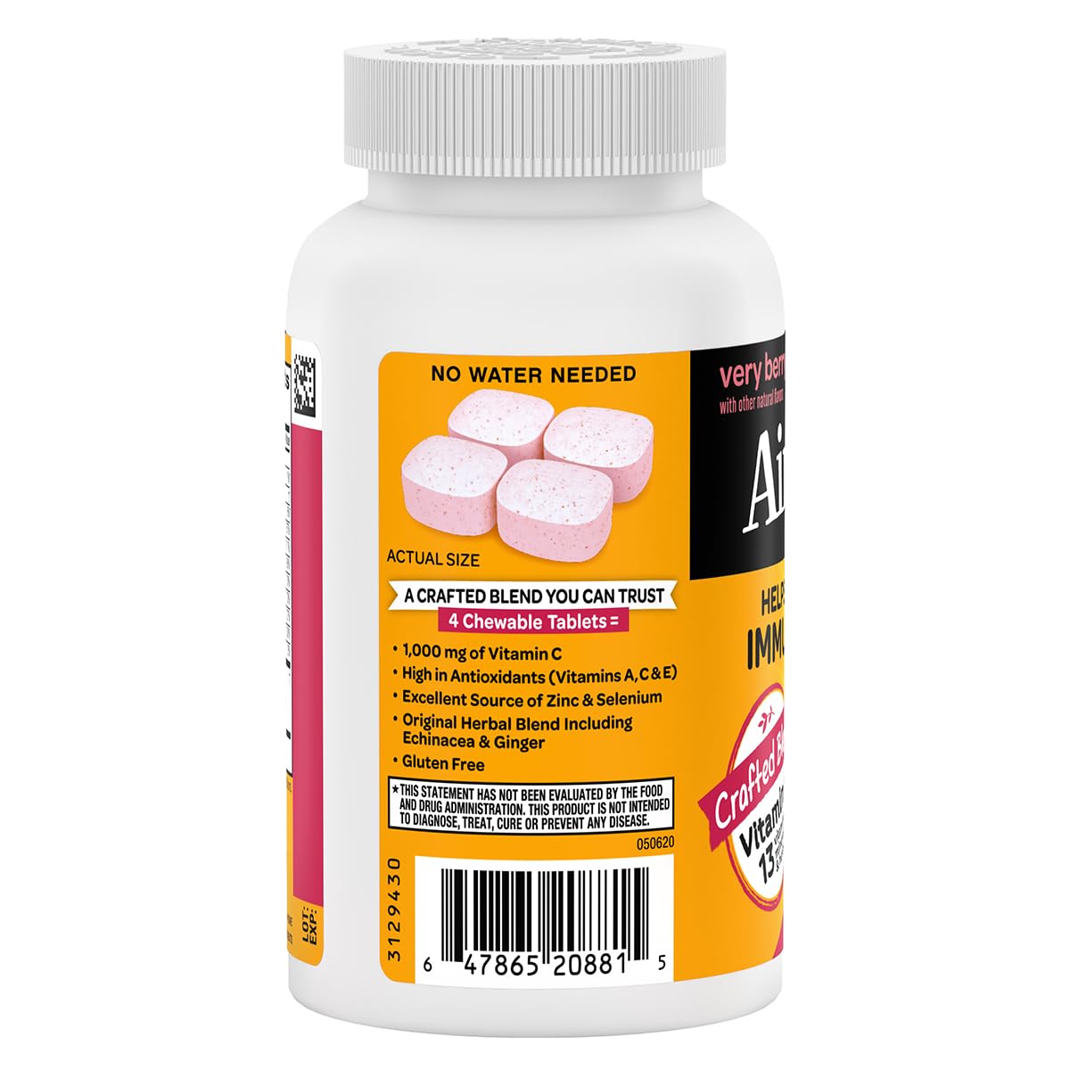 Airborne 1000mg Vitamin C + Zinc Immune Support Chewables – Very Berry, 116 Tablets (2 Pack)