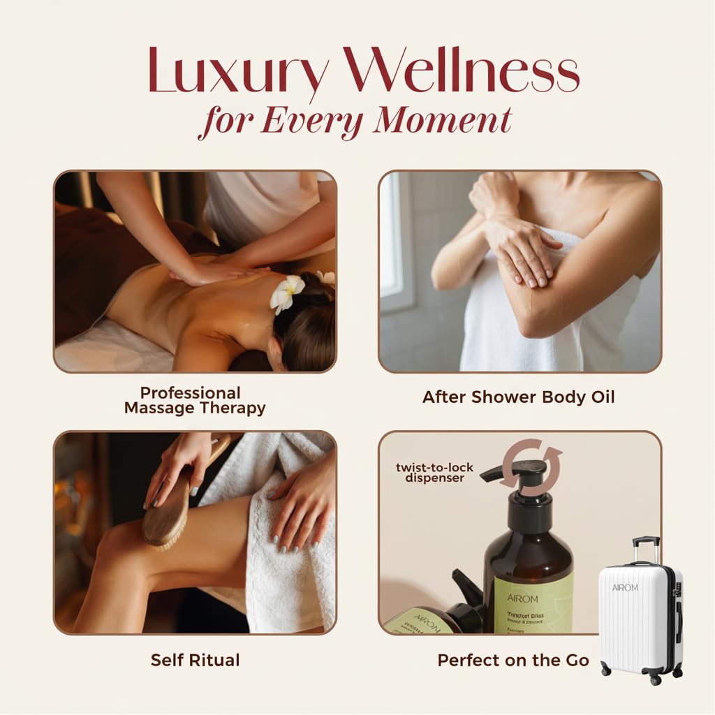 AiROM Lemongrass & Eucalyptus Massage Oil – Thai Spa Ritual (6.4 oz) – Non-Greasy, Nut-Free, Hypoallergenic
