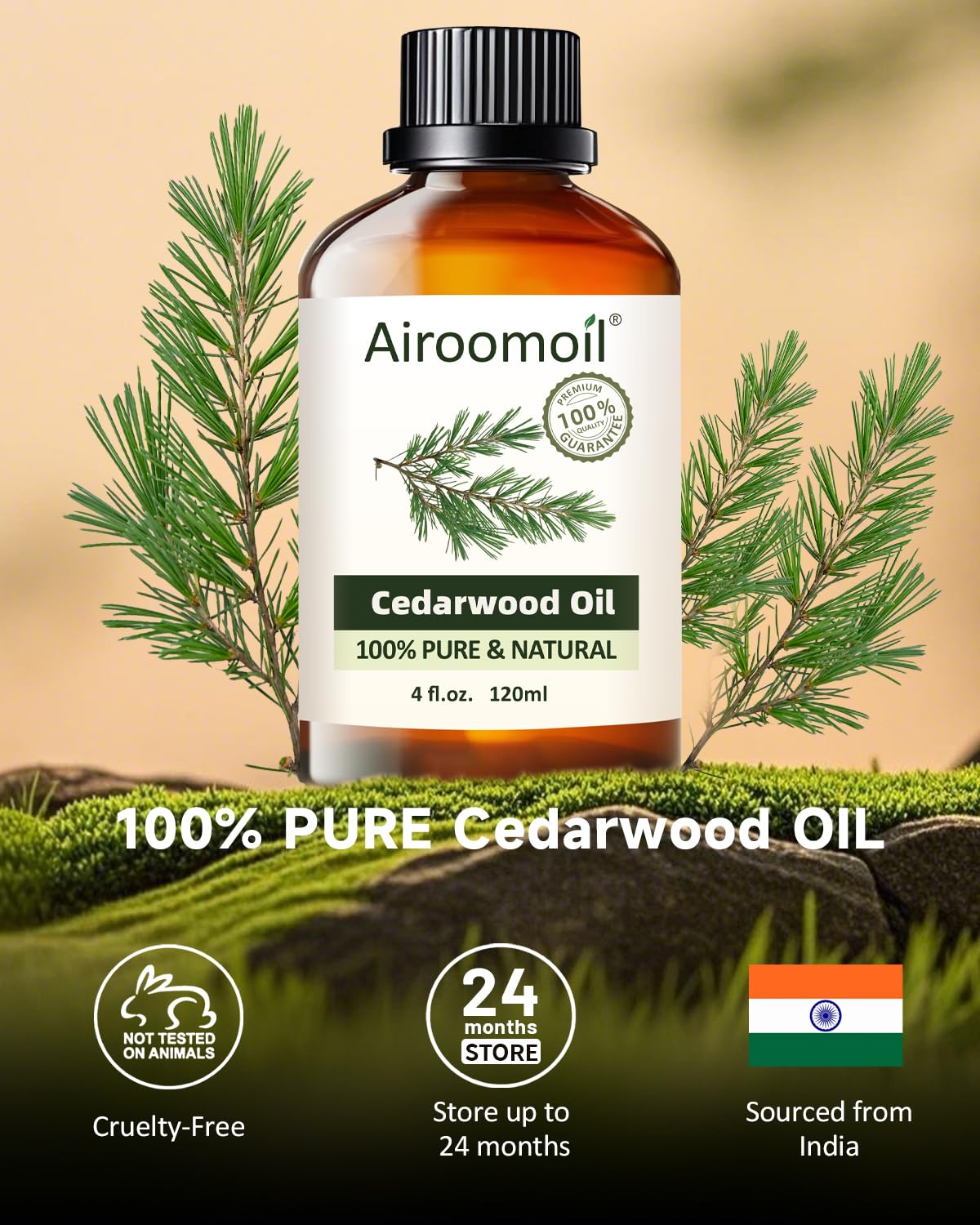 Airoomoil Pure Cedar Essential Oil - 100% Natural, 4 Fl Oz / 120 ml