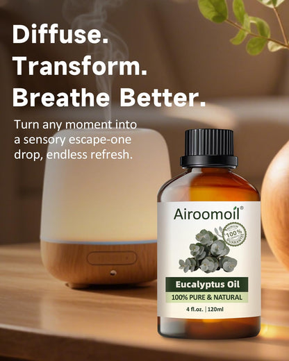 Airoomoil Pure Eucalyptus Essential Oil – 4 Fl Oz (120 ml), 100% Natural, Premium Grade