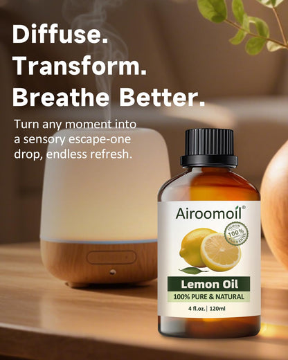 Airoomoil Pure Lemon Essential Oil – 100% Natural, Premium Grade (4 fl oz, 120 ml)