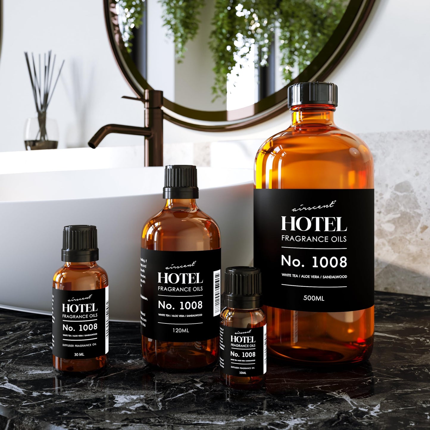 AirScent Hotel Diffuser Oil No. 1008 – White Tea, Aloe Vera & Sandalwood | Hotel Scent Dupe | 10 mL Glass Bottle