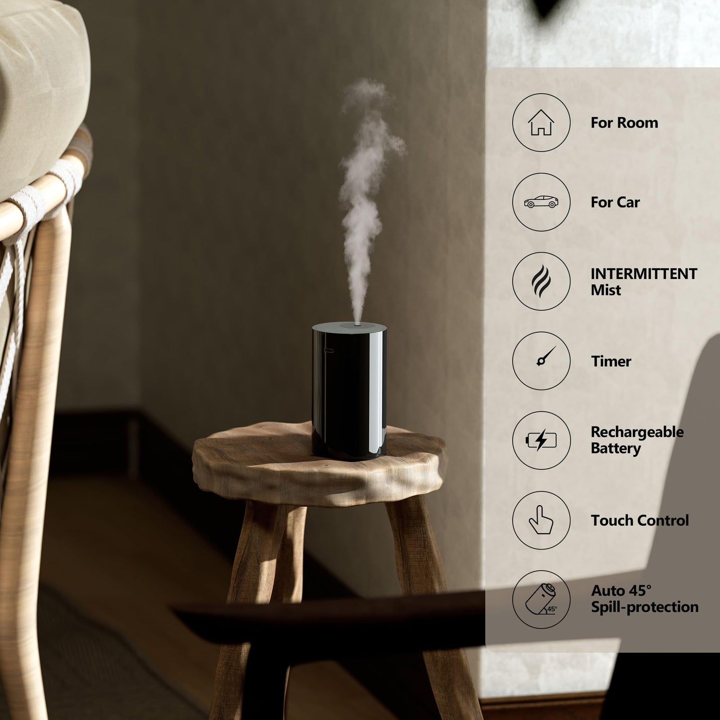 Airversa AN8 Kit Black – Waterless Essential Oil Diffuser Starter Kit with 4x10mL Fragrance Oils