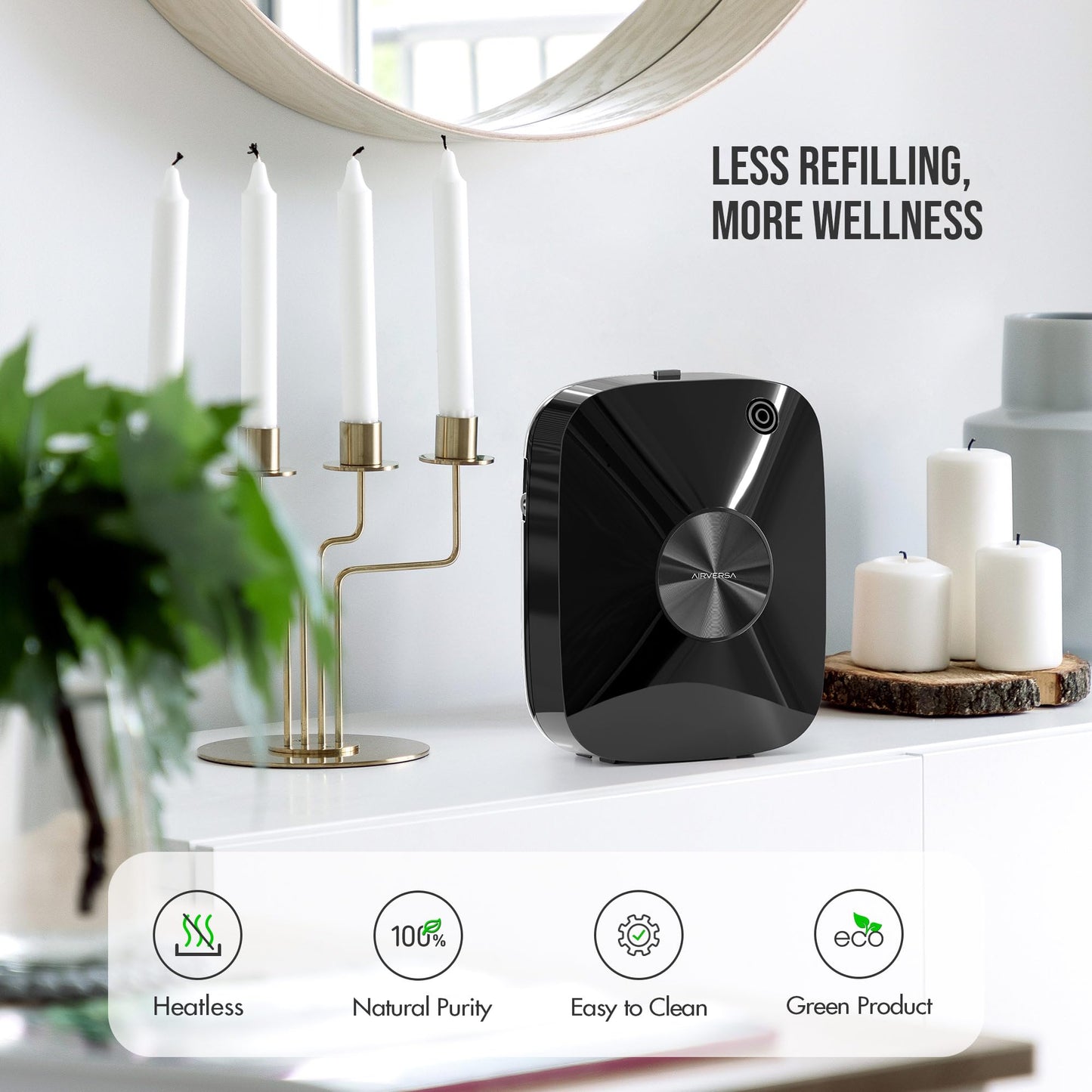 Airversa Waterless Essential Oil Diffuser — 2000 sq ft Coverage, 400 mL, Black ANA | Aromatherapy Diffuser for Home & Commercial