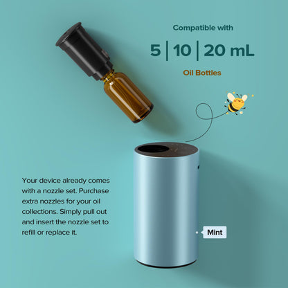 Airversa Waterless Essential Oil Diffuser – 3 Mist Levels, 3 Timers, USB-C, ANX Premium Metal Ice Blue