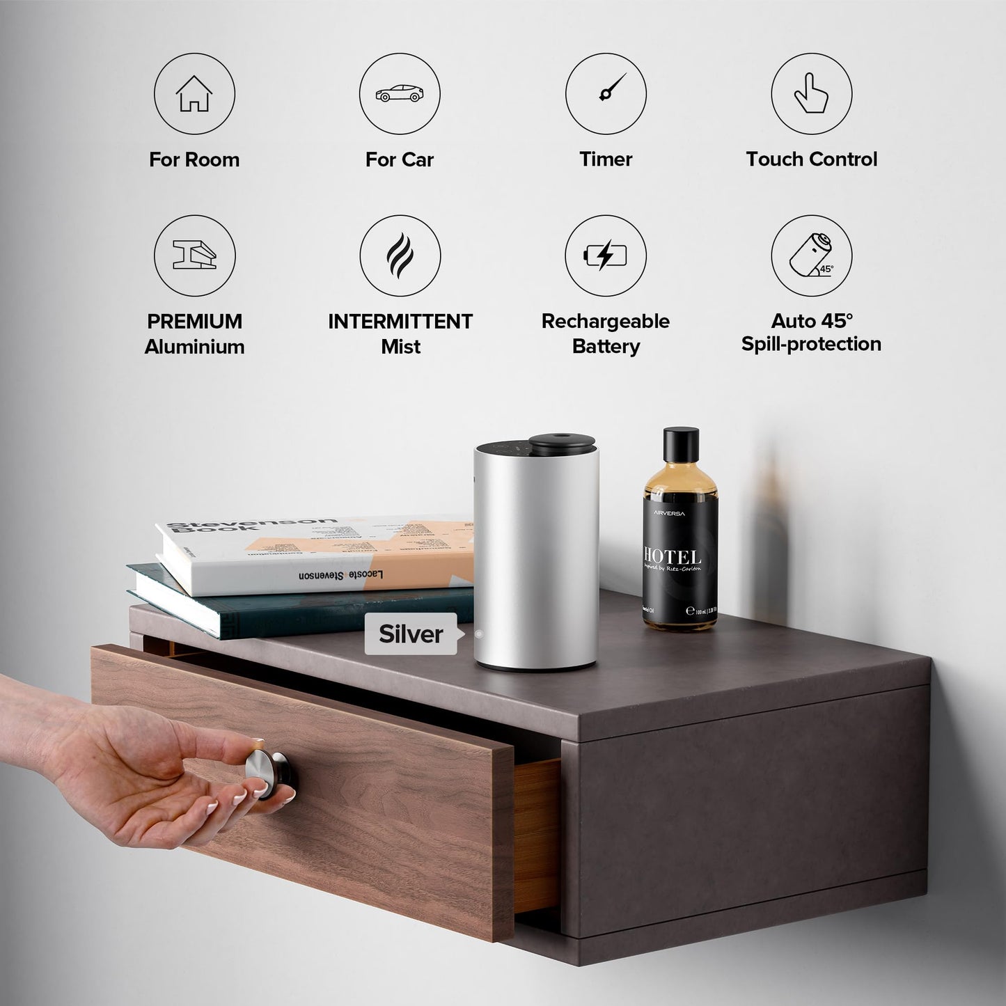 Airversa Waterless Essential Oil Diffuser - ANX Premium Metal Mint, 3 Timer Settings, 3 Mist Levels, USB-C