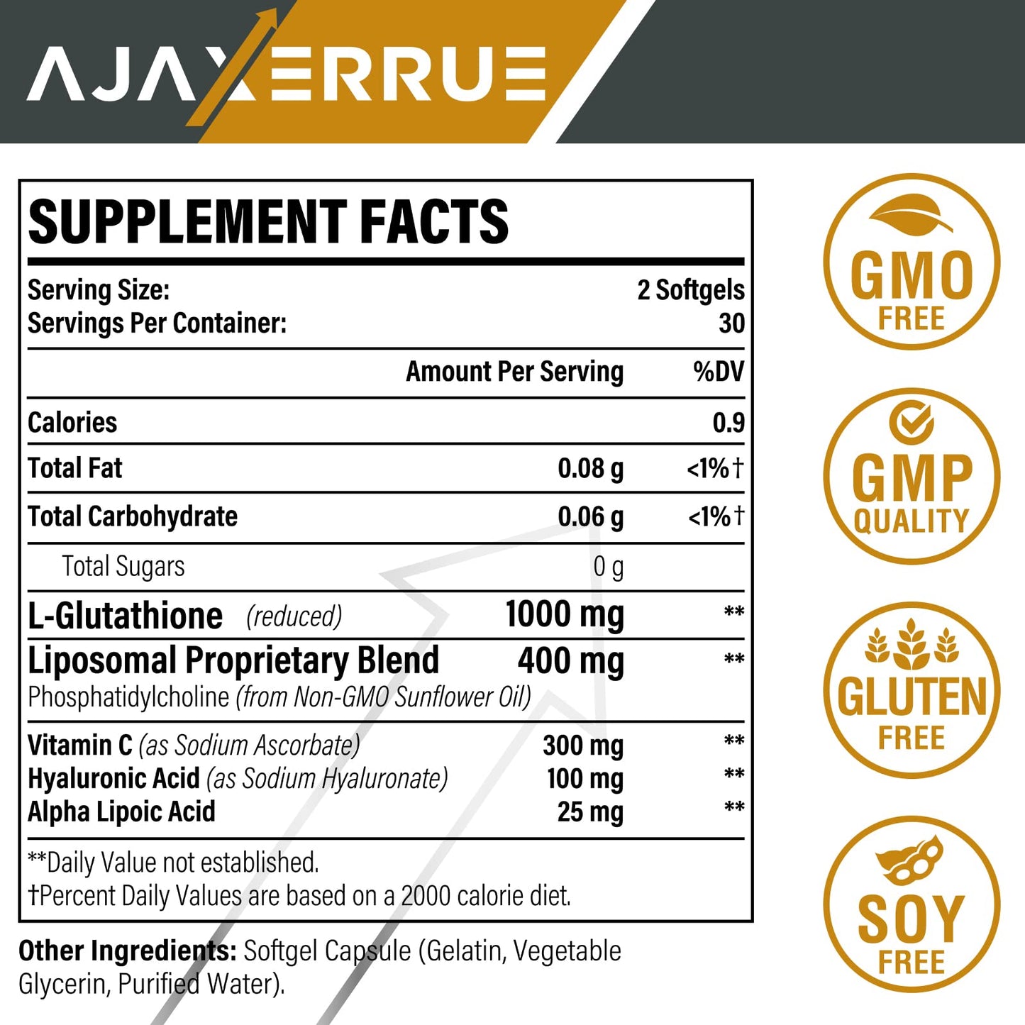 AJAXERRUE 1400 mg Liposomal Glutathione | Superior Absorption + Vitamin C