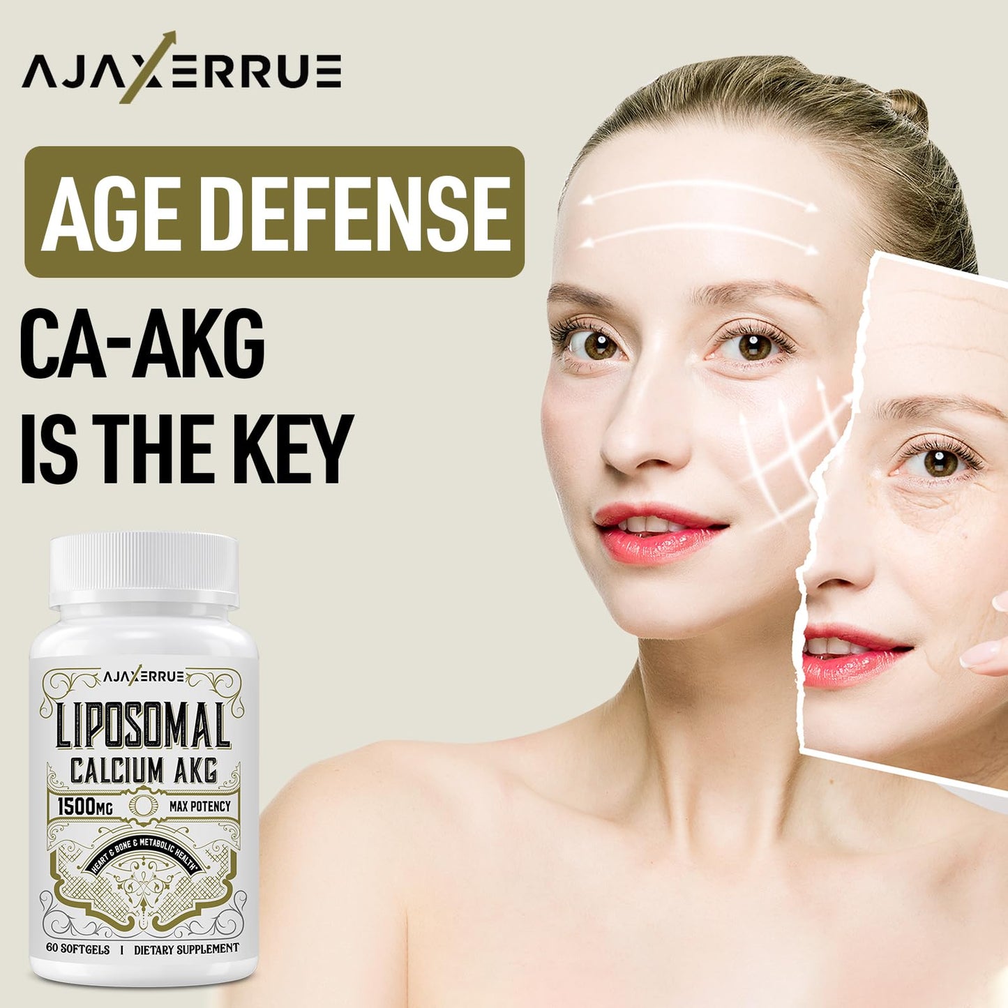 AJAXERRUE Liposomal Calcium AKG 1500 MG – Enhanced Absorption, Longevity & Energy Support, 240 Softgels