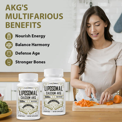 AJAXERRUE Liposomal Calcium AKG 1500 MG – Enhanced Absorption, Longevity & Energy Support, 240 Softgels
