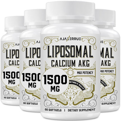 AJAXERRUE Liposomal Calcium AKG 1500 MG – Enhanced Absorption, Longevity & Energy Support, 240 Softgels