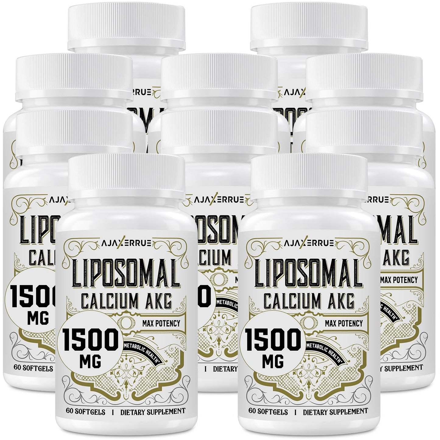 AJAXERRUE Liposomal Calcium AKG 1500 MG – Energy, Longevity & Metabolic Support | 600 Softgels
