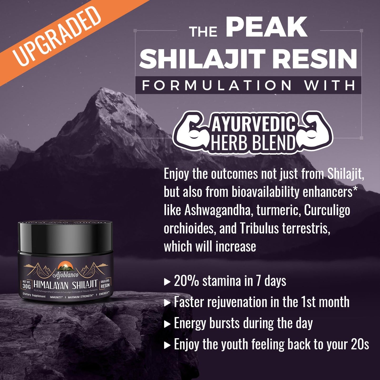 Ajoblanco 600mg Himalayan Shilajit Resin - Organic Ayurvedic Energy