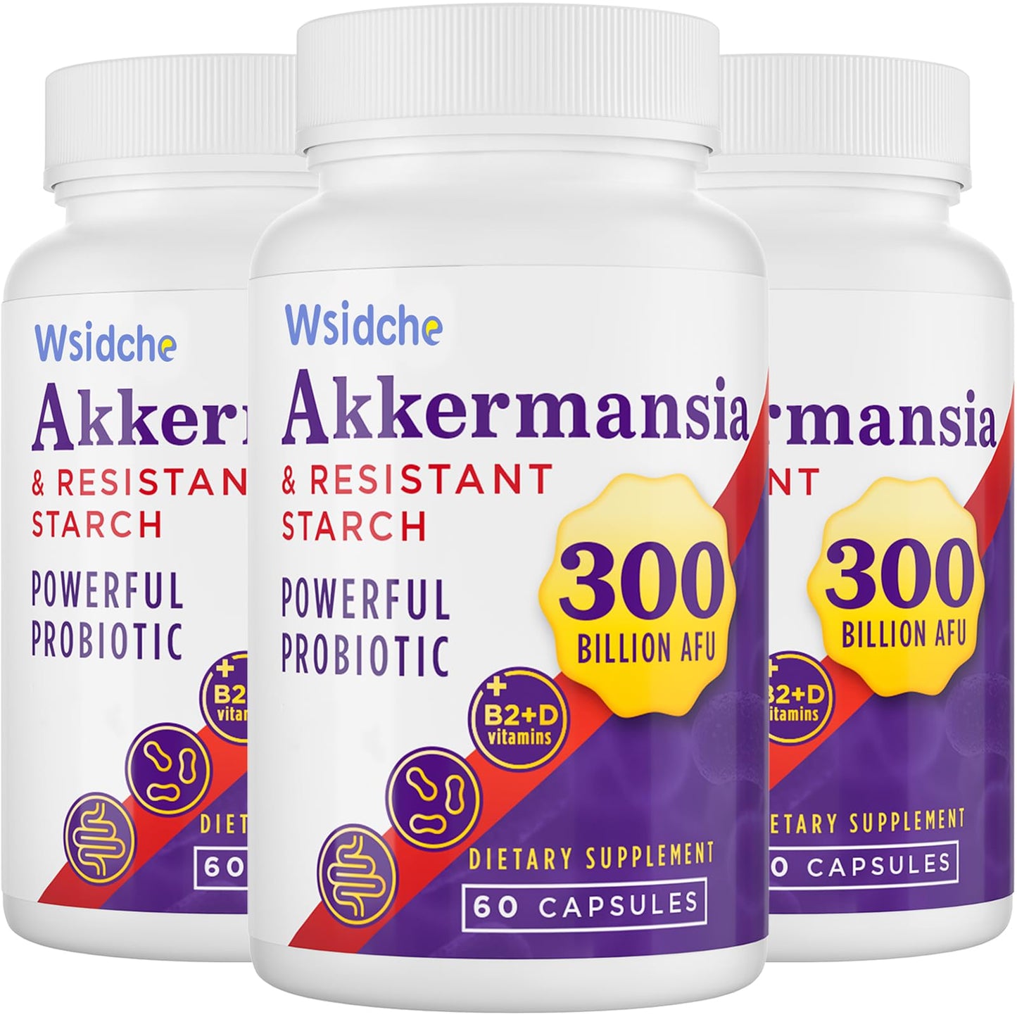 Wsidche 300 Billion AFU Akkermansia Probiotic | 3 Packs for Digestive & Gut Support