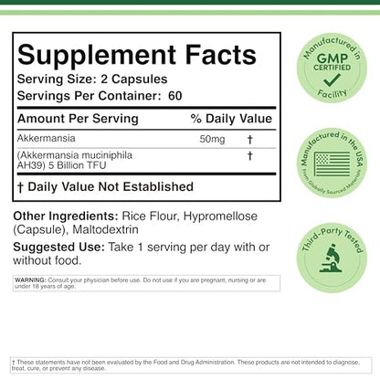 Double Wood Akkermansia Probiotic + Postbiotic – 120 Capsules, GLP-1 Boost (5B TFU/Serving)