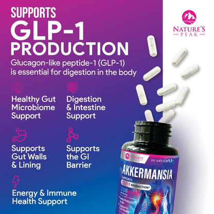 Akkermansia Probiotic Supplement - 2 Billion AFU GLP-1 with Prebiotic Fiber - 60 Capsules