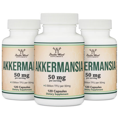 Double Wood Akkermansia Probiotic + Postbiotic – 120 Capsules, GLP-1 Boost (5B TFU/Serving)