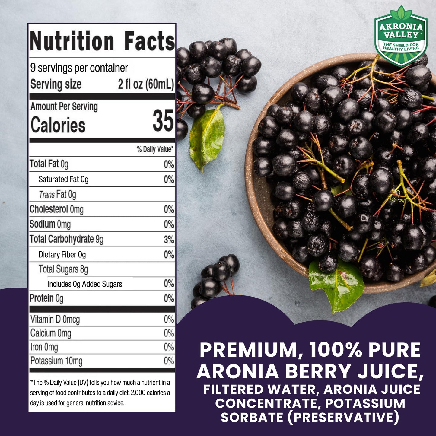 Akronia Valley 100% Aronia Berry Juice | 16 Fl Oz (Pack of 6) One Month Supply | Gluten Free Superfood Juice Drink