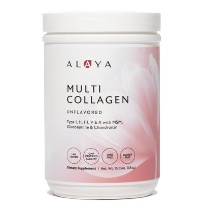 Alaya Multi Collagen Powder - Type I, II, III, V, X Hydrolyzed Collagen Peptides + MSM (Unflavored) - 40 Servings