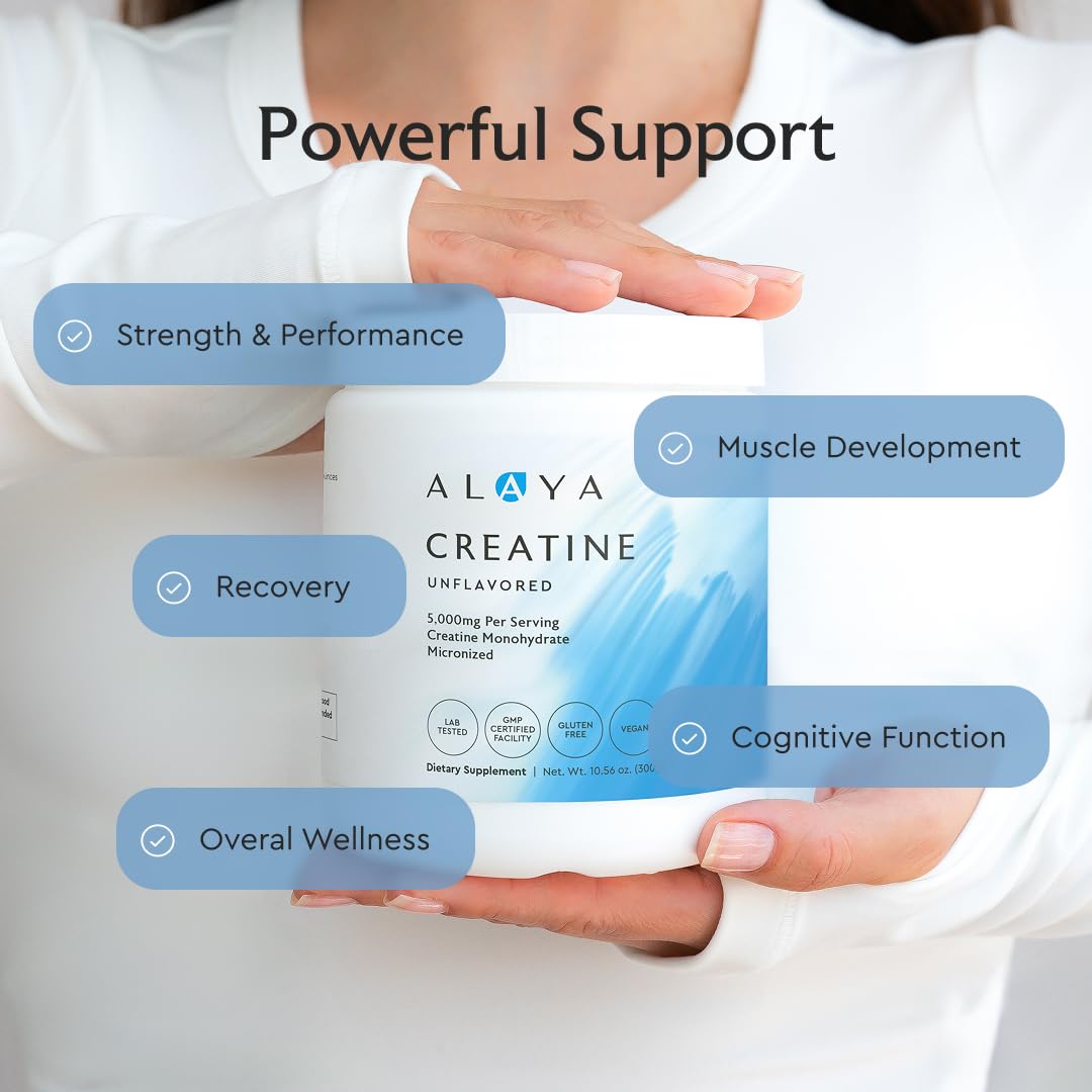 Alaya Naturals Micronized Creatine Monohydrate Powder – Flavorless, Vegan & Non-GMO (5 g)