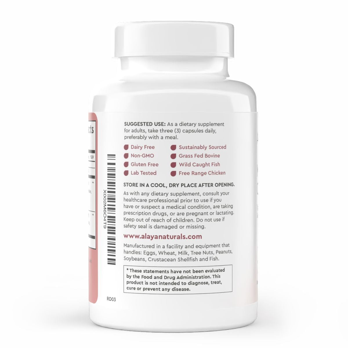 Alaya Naturals Hydrolyzed Multi Collagen Capsules – 120 Count | Grass-Fed, Marine & Chicken Sources