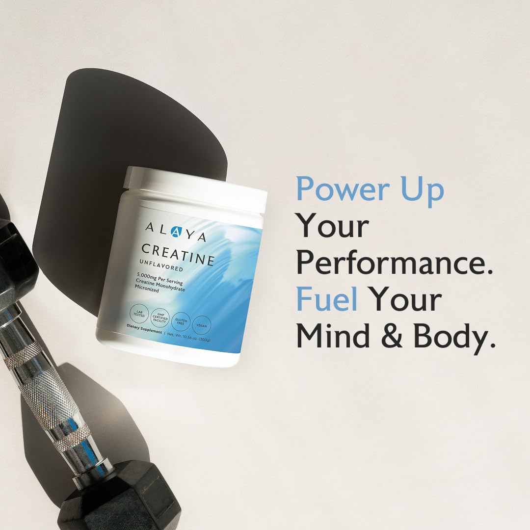 Alaya Naturals Micronized Creatine Monohydrate Powder – Flavorless, Vegan & Non-GMO (5 g)